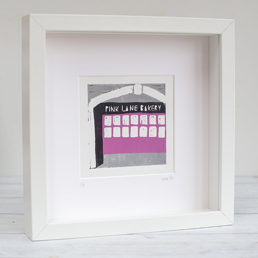 20x20 Pink Lane Bakery - Original Lino Print