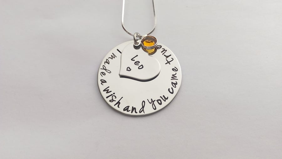 I made a wish and you came true hand stamped personalised necklace