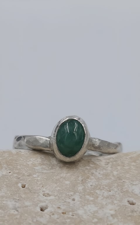 Hand Forged Sterling Silver Emerald Ring – Molten Texture