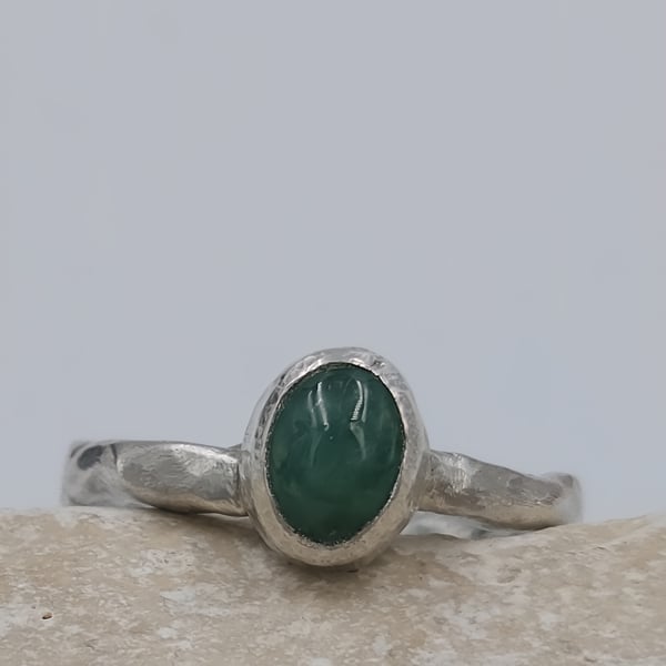 Hand Forged Sterling Silver Emerald Ring – Molten Texture