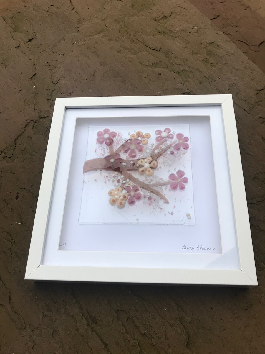 Fuse glass cherry blossom picture