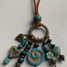 Beaded charm pendant Necklace -Blue Sand Dollar