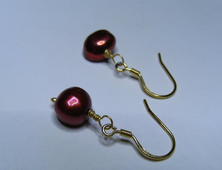 Cherry red freshwater pearl earrings Custom order for Tammie.