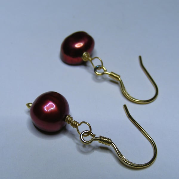 Cherry red freshwater pearl earrings Custom order for Tammie.