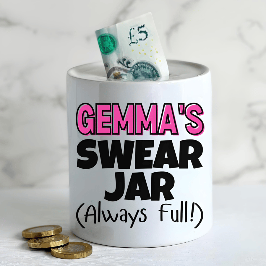 Personalised Ceramic Money Box -Novelty Present-SWEAR JAR 