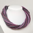 The Twist: felted wool cord necklace in shades of grey and deep pinks