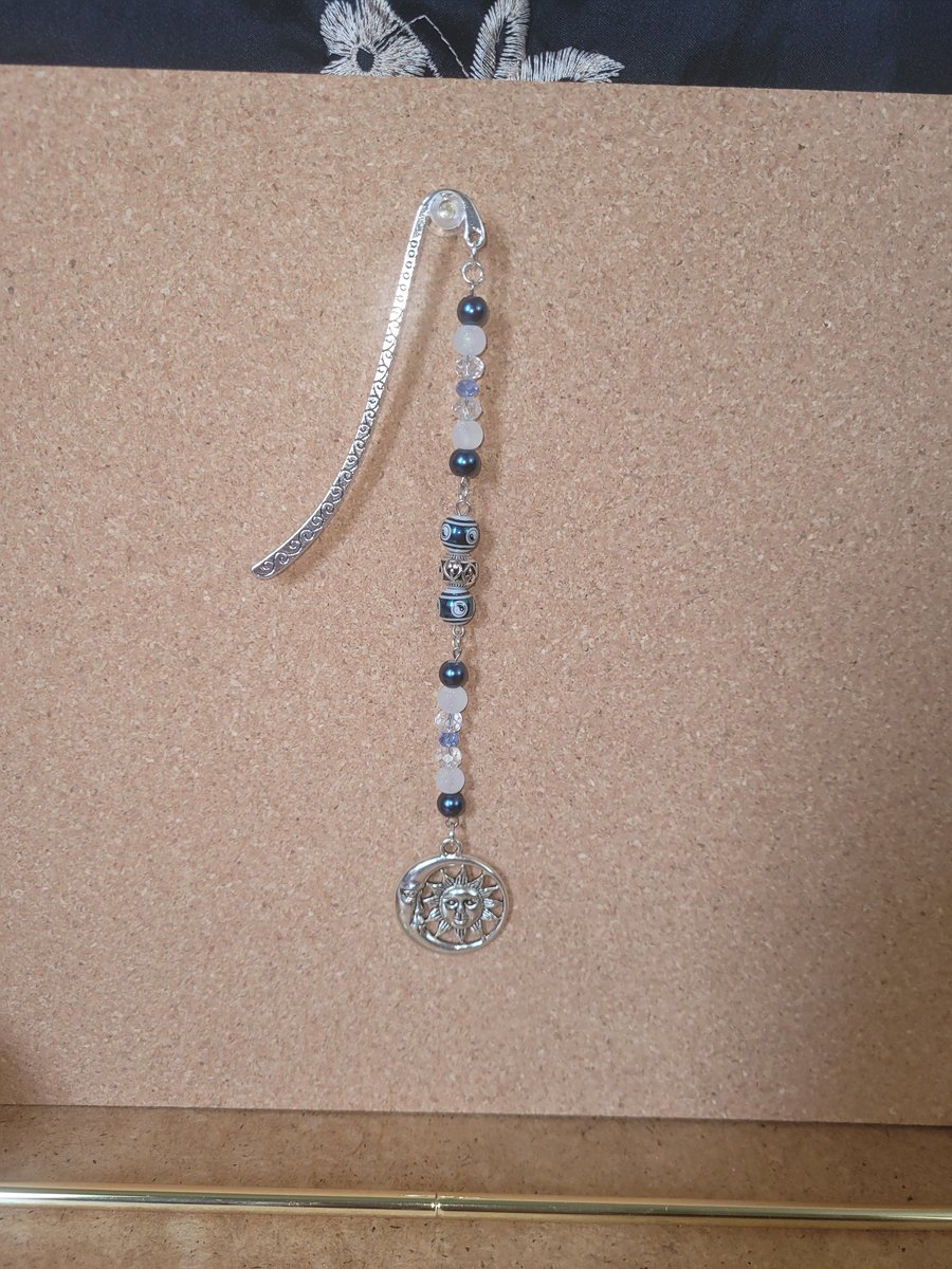 Beaded Metal Bookmark - Sun and Moon