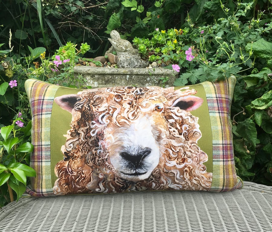 Sheep cushion. Long hair sheep pillow. FREE UK Postage. Large scatter cushion. 