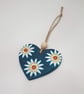 Floral Clay turquoise heart, pretty hanging decoration gift for the home - Image 3