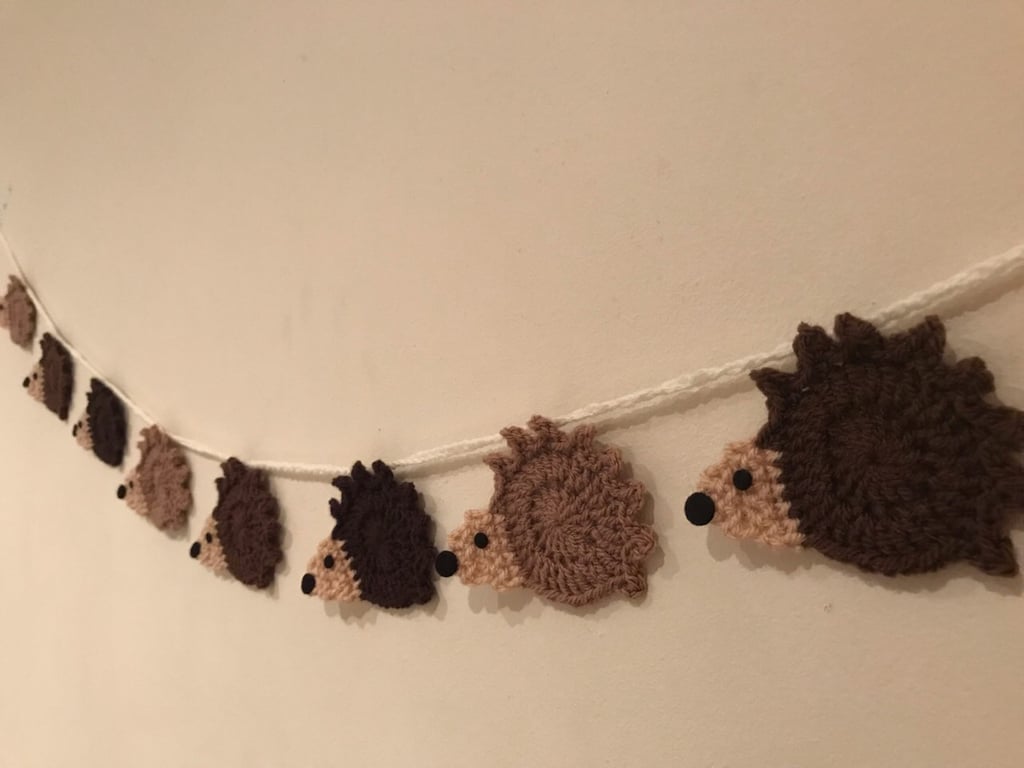 Hedgehog Bunting, cute spiky animal handmade decorative garland