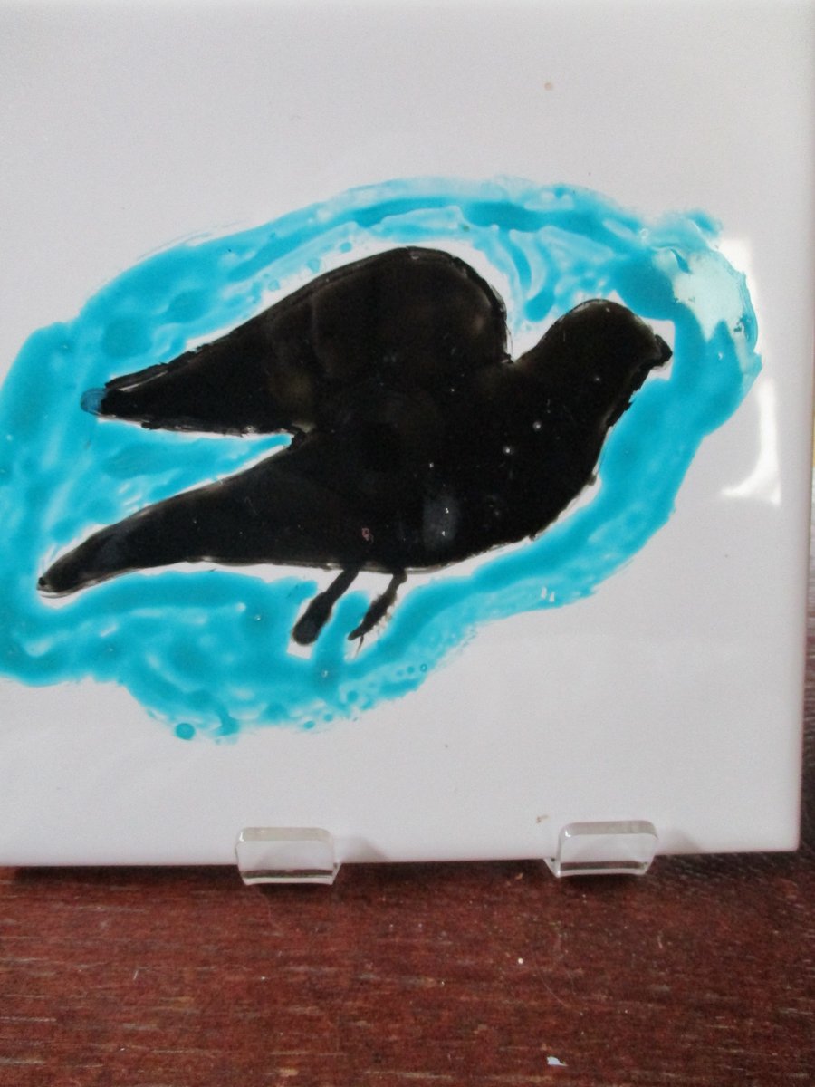 Blackbird Painted Tile Coaster