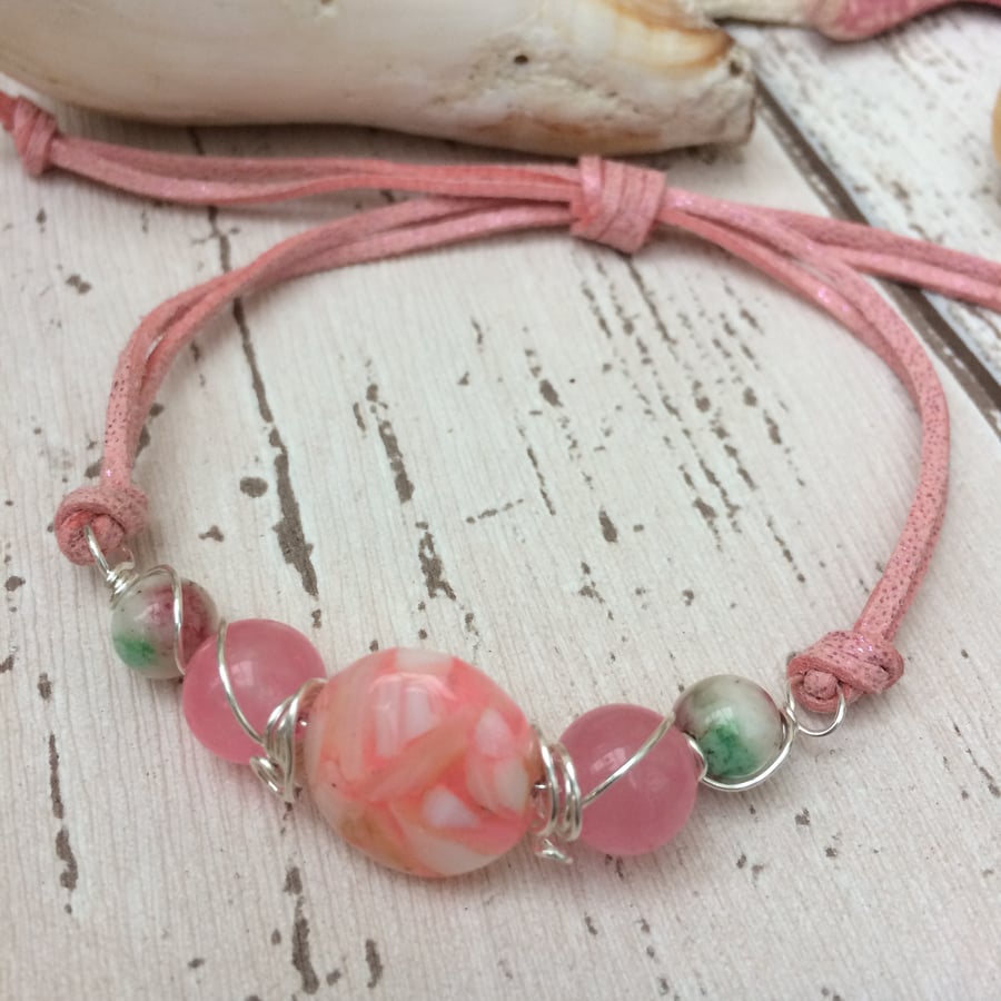 Pink Beaded Bracelet Cord 