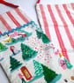 Upcycled Christmas Stocking - snowy winter scene with pink and red hearts - Image 3