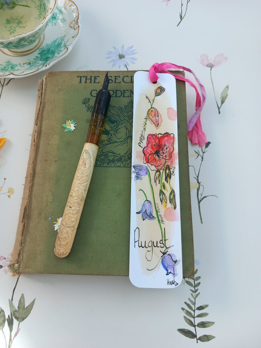 Hand drawn and painted botanical bookmark.  A book lovers gift 