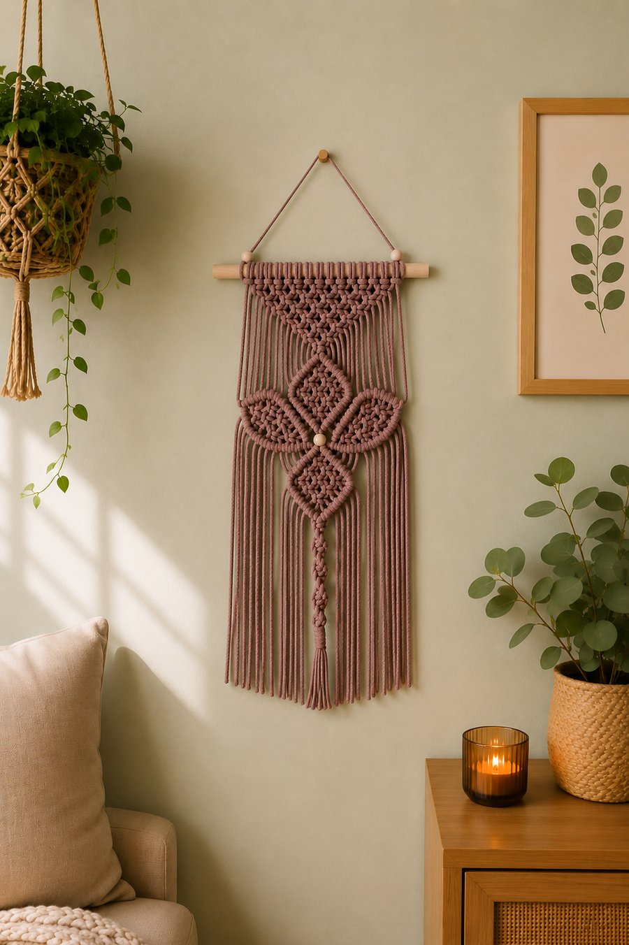 Taupe Macrame Wall Hanging - Handmade Boho Wall Decor - Neutral Cotton Wall Art
