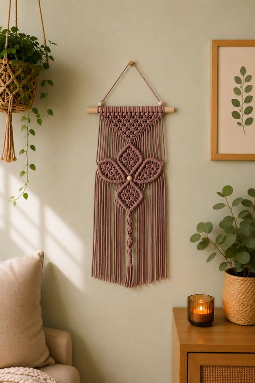 Taupe Macrame Wall Hanging - Handmade Boho Wall Decor - Neutral Cotton Wall Art