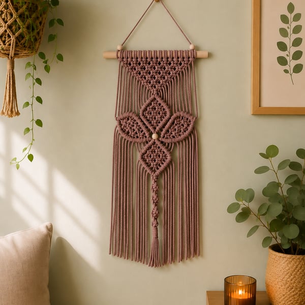 Taupe Macrame Wall Hanging - Handmade Boho Wall Decor - Neutral Cotton Wall Art