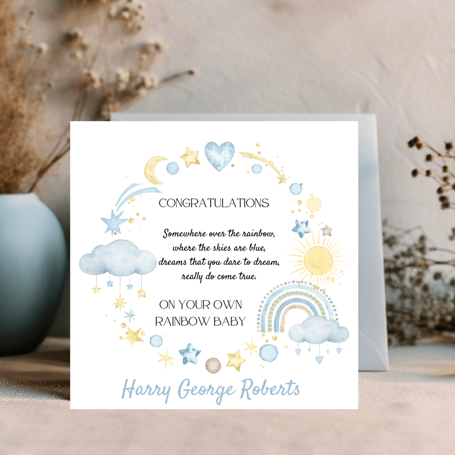  Rainbow Baby - New Baby Card  - Personalised New Baby Boy Card