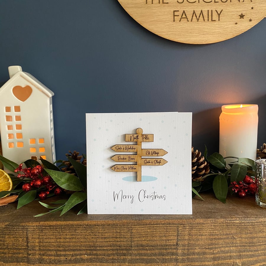 Christmas Card Personalised Christmas Card North Pole Christmas Card Wooden
