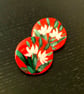 Hand-Painted Earrings – White Flowers on Red - Image 1