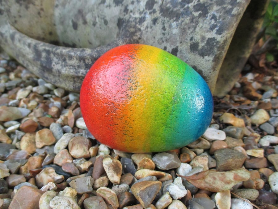 Painted Rock Memorial Stone Bunny Rabbit Pet Rainbow Stone Pet Cat Dog 003