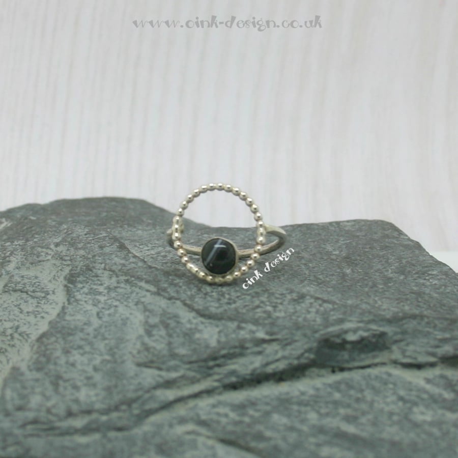 Sterling silver ring size O with a Black Banded Agate