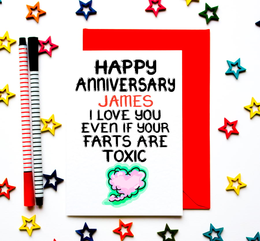 Funny Anniversary Card Toxic Farts Humorous Personalised For Husband Wife