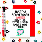 Toxic Farts Humorous Personalised Wedding Anniversary Card For Husband, Wife
