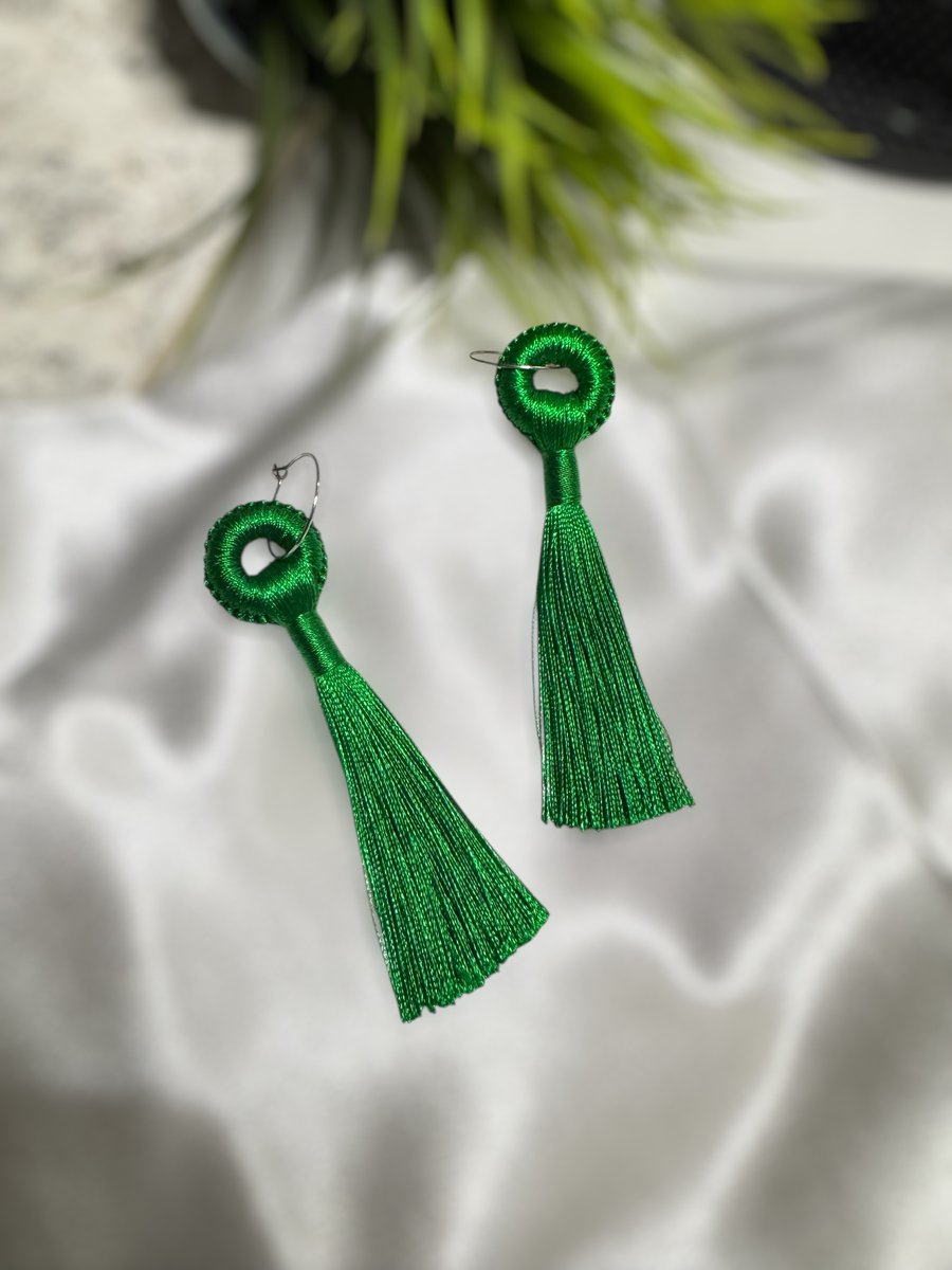 Emerald Green Tassel Earrings