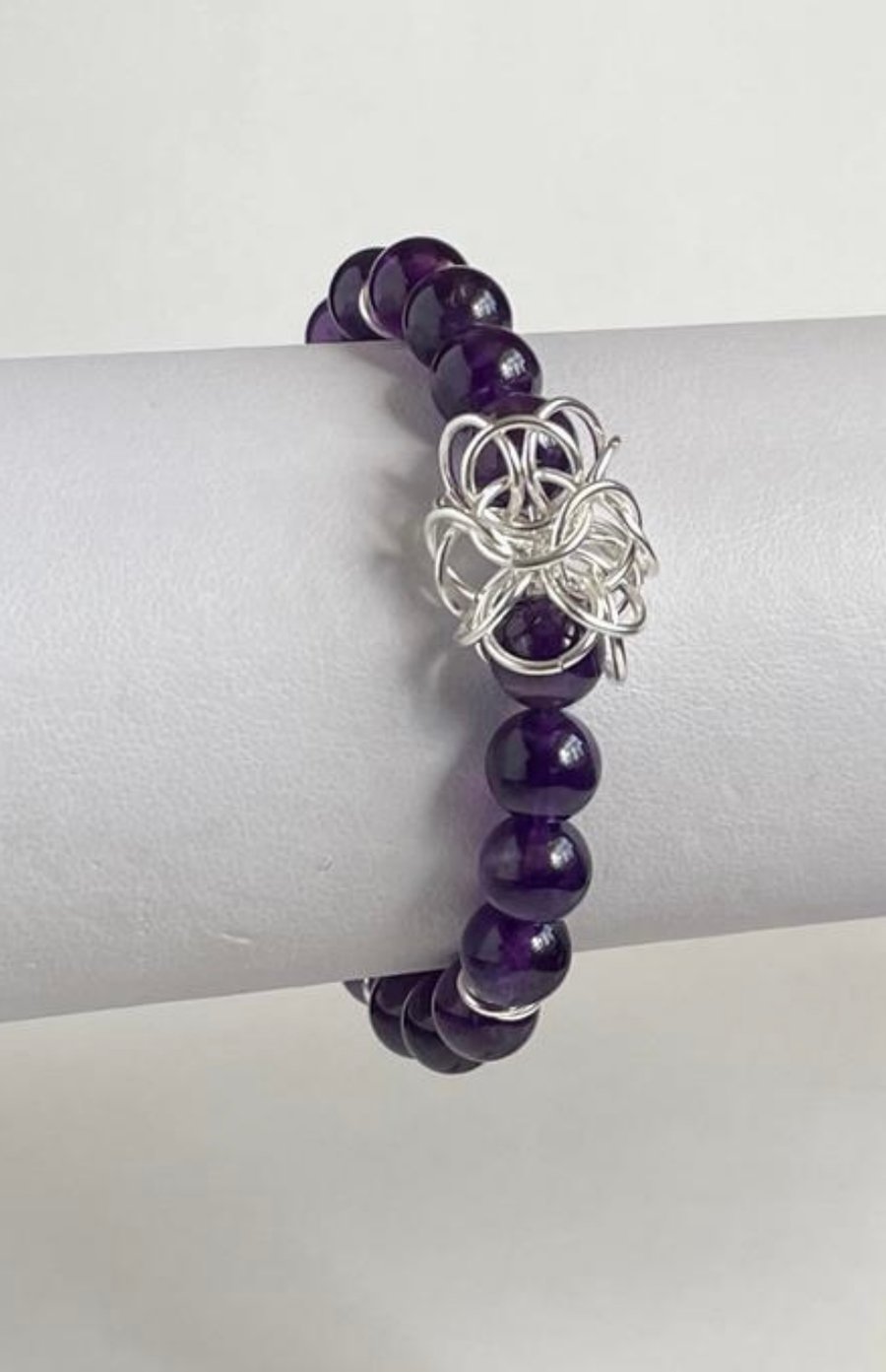 Stretchy Amethyst Beaded Chainmaille Link Bracelet 