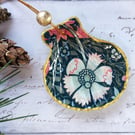 Hanging Shell Ornament: Dark Floral Teal, William Morris Compton