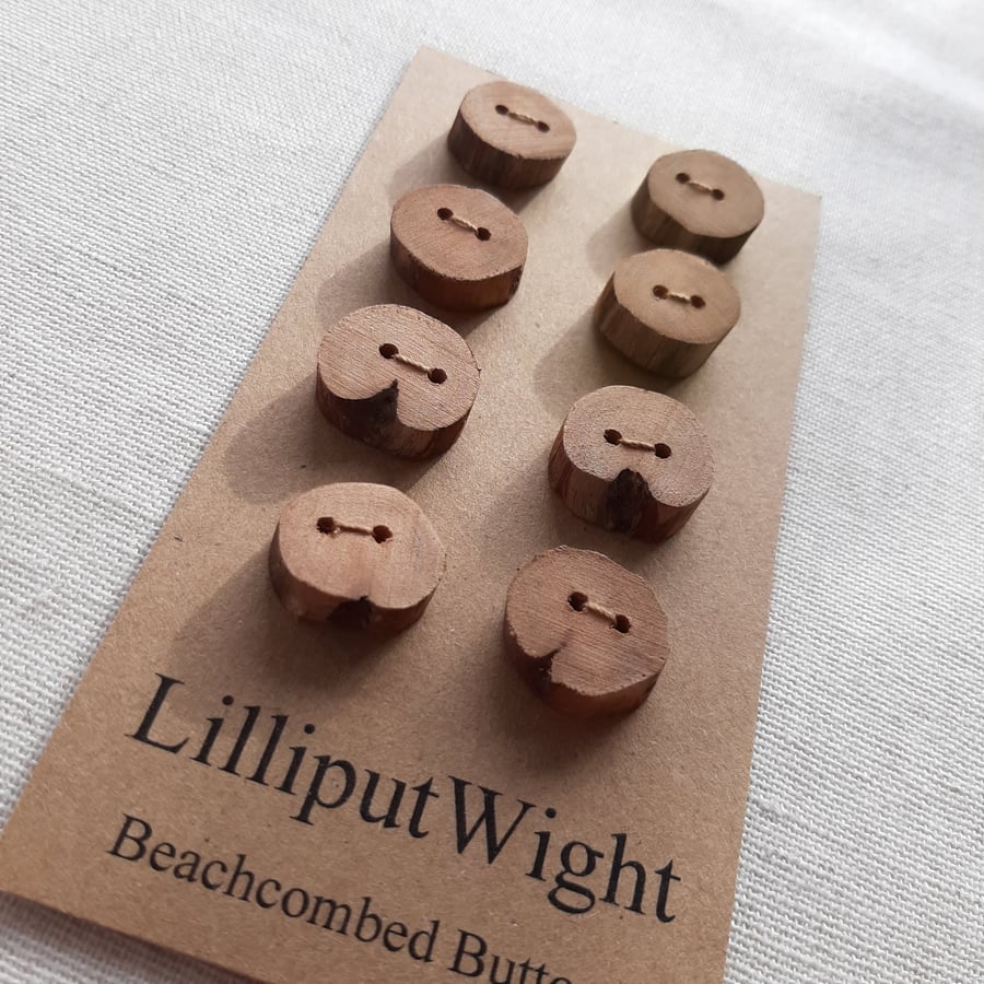 Set of eight small flat driftwood buttons