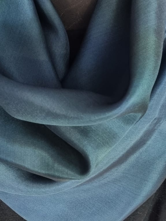 Pure Silk Large Square Scarf, Deep Green with Blue 