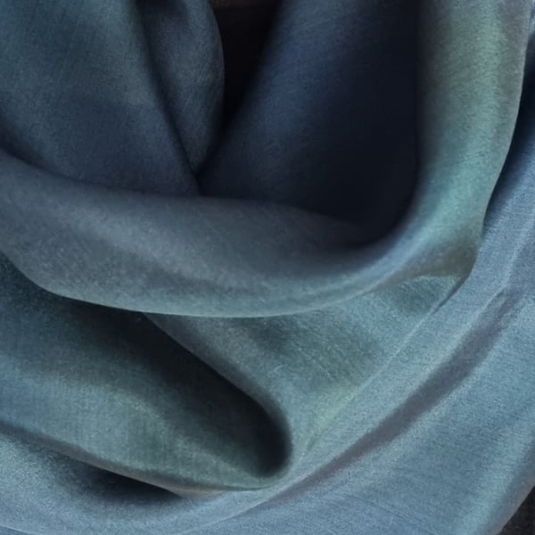 Pure Silk Large Square Scarf, Deep Green with Blue 