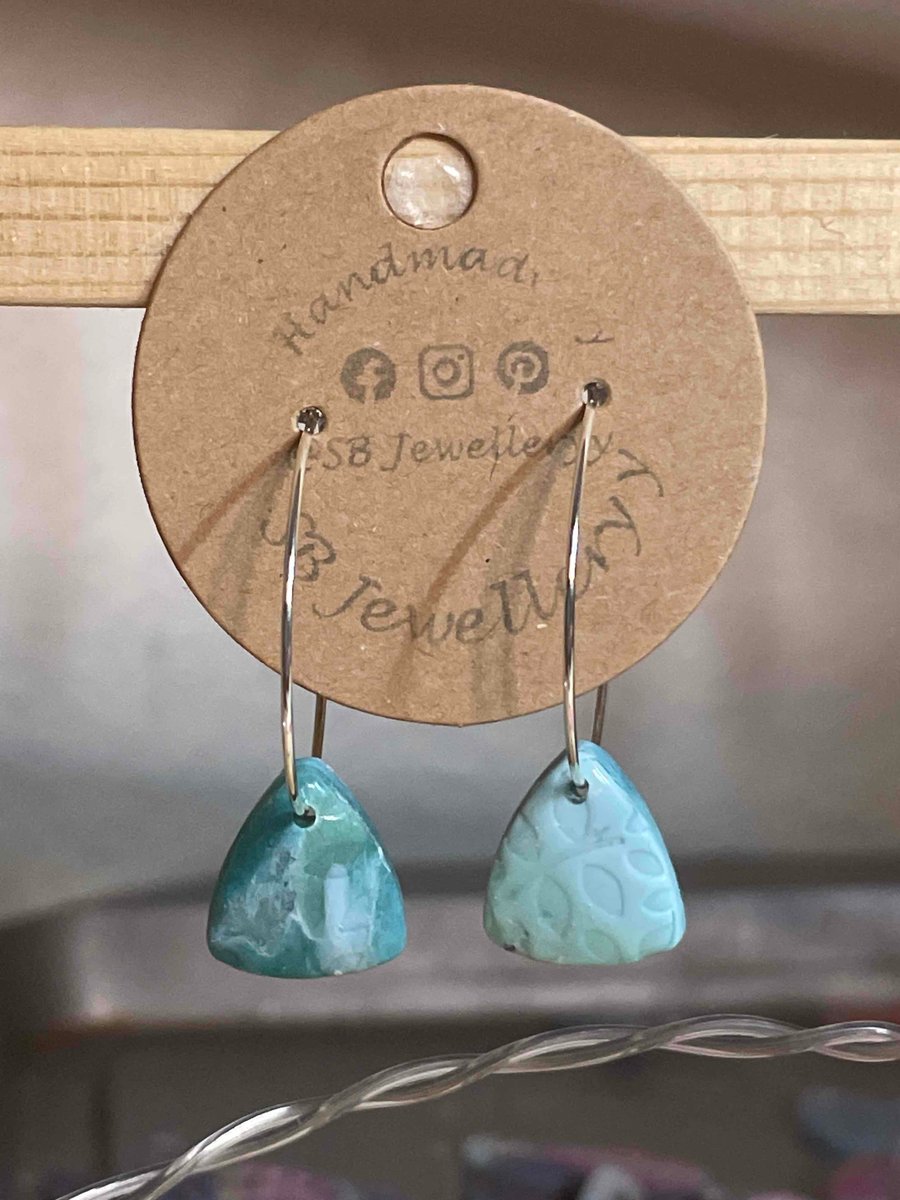 Handmade Polymer Clay Turquoise Hoop Earrings (20mm)