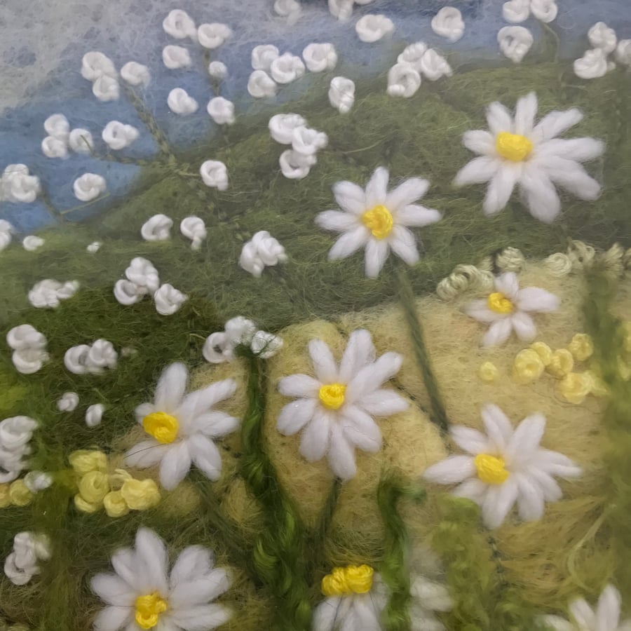 Felted picture-embroidery-flowers in countryside 