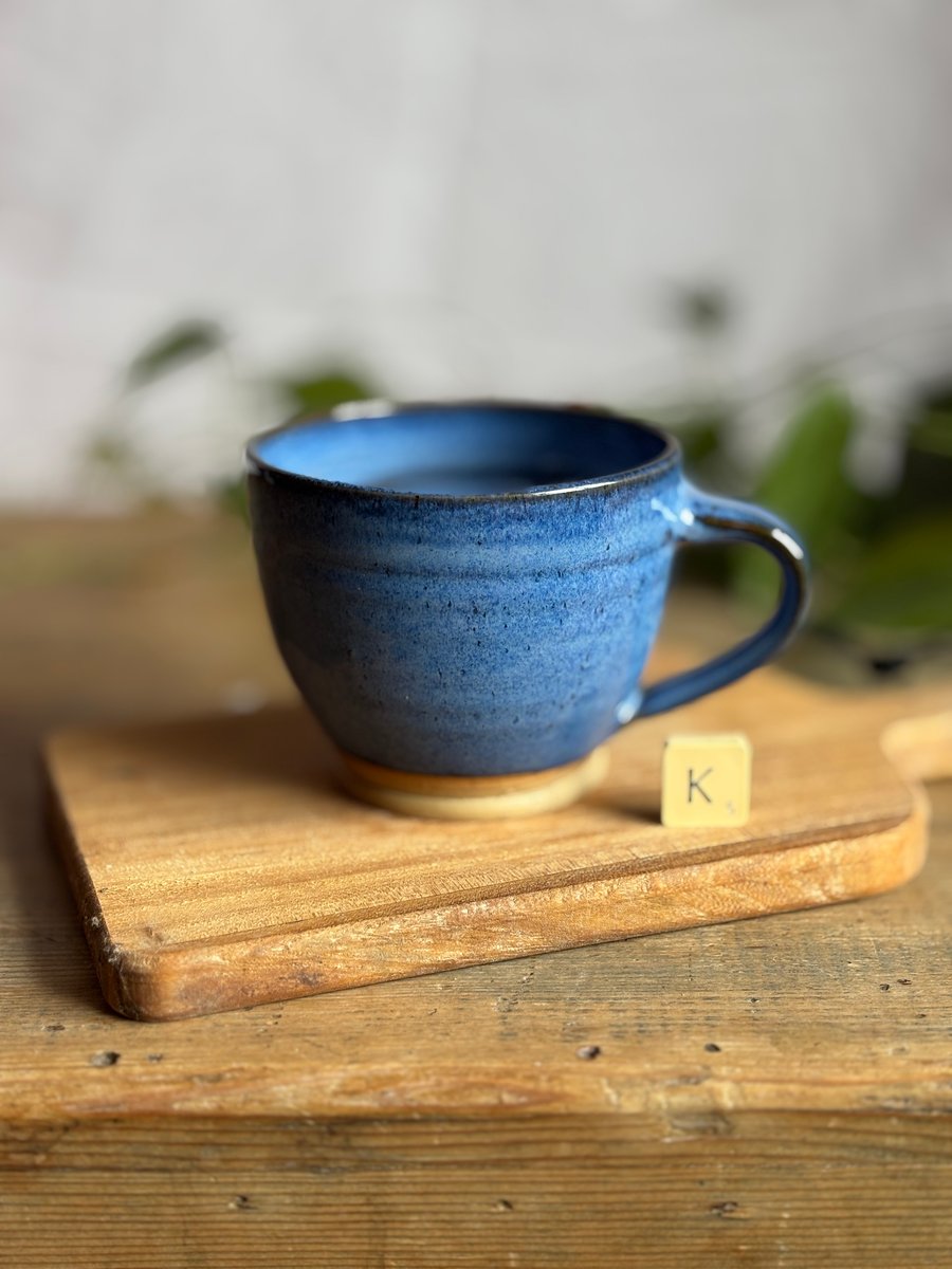 350ml large blue stoneware pottery mug- hot chocolate- tea mug