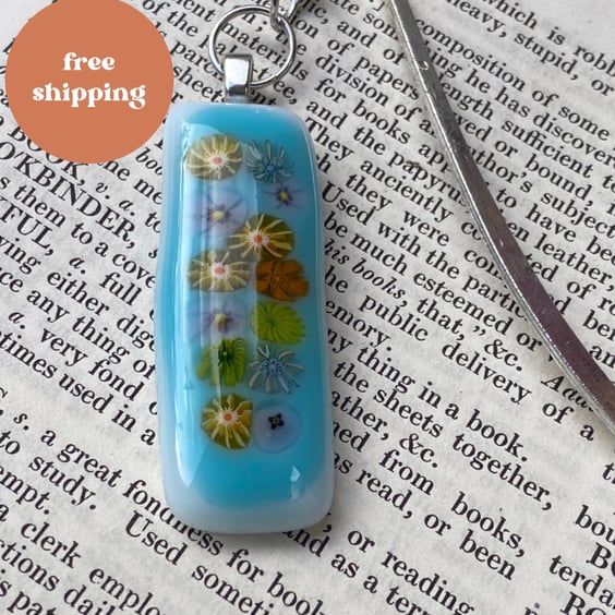 Pastel Flower Bed fused glass book mark