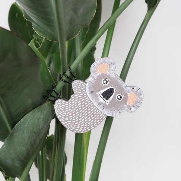 Hanging koala ornament for plant, crazy plant lady gift, cute animal decor.