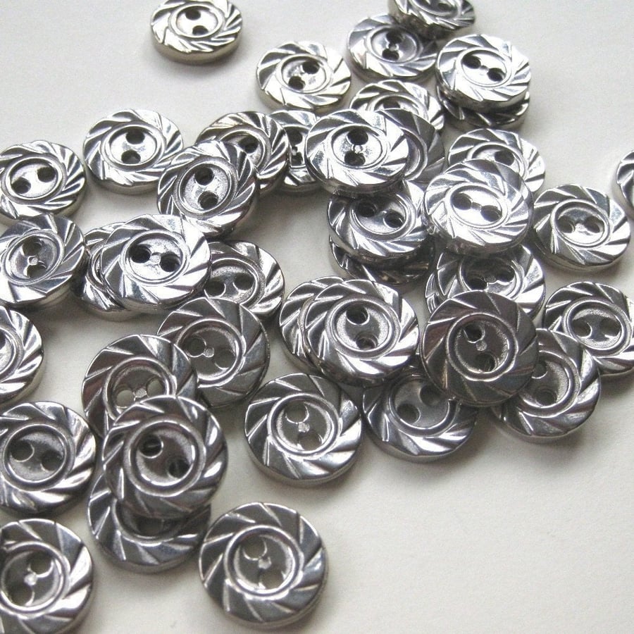 100 Tiny Textured Silver Buttons