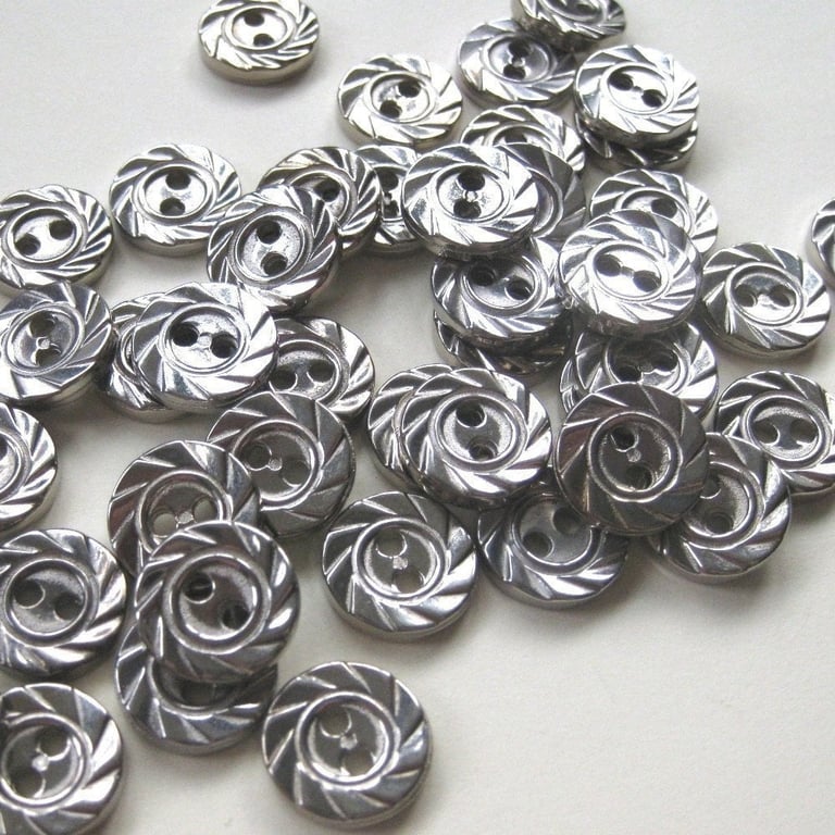 100 Tiny Textured Silver Buttons
