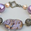 Purple Fizz Pearl, Filigree & Glass Bead Bracelet