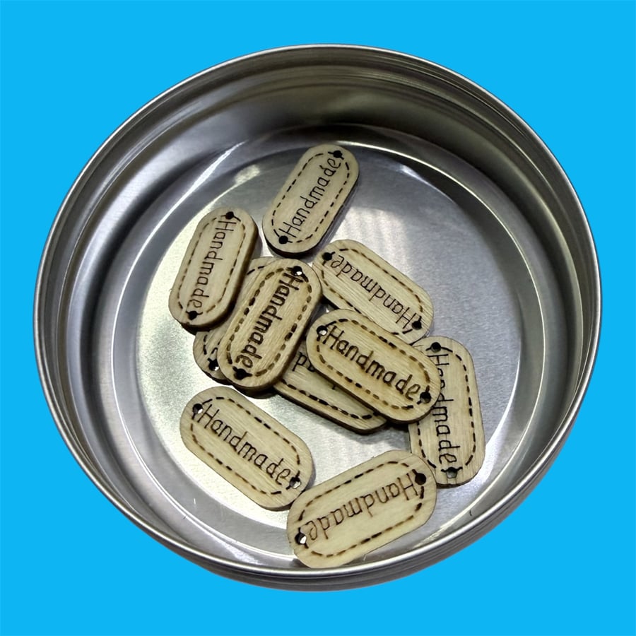 Wooden "Hand Made" Button x10