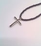 Black Crystal Cross Pendant on a Black Beaded Necklace, Black Necklace - Image 2
