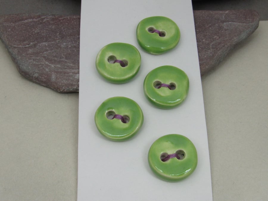 5 Small Round Apple Green Ceramic Buttons