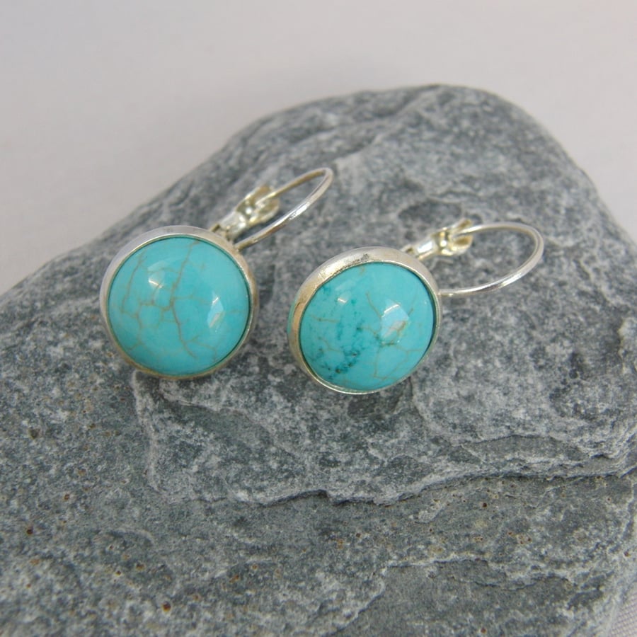 Ladies Turquoise Earrings for Pierced Ears With Lever Back Fasteners