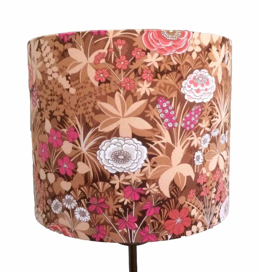 Brown Pink Orange Italian Garden Pat Albeck Vintage Fabric Lampshade option 