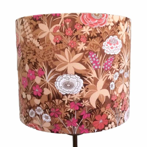 Brown Pink Orange Italian Garden Pat Albeck Vintage Fabric Lampshade option 