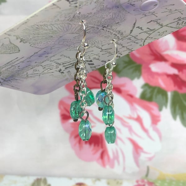 Mint green faceted glass earrings 