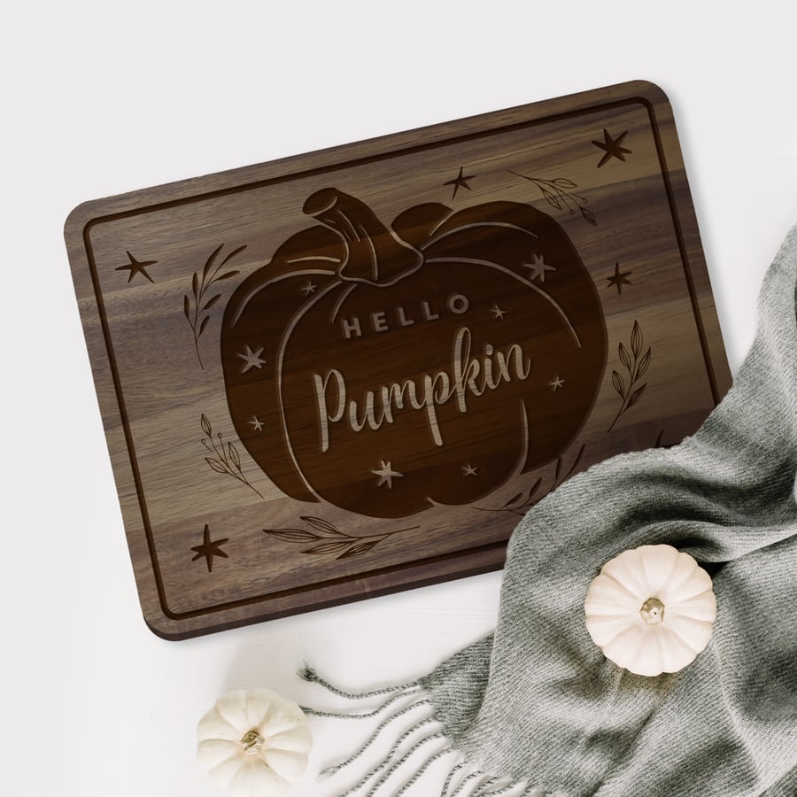 Hello Pumpkin Chopping Board 01: Fall Kitchen Decor, Cosy Autumnal Home Decor